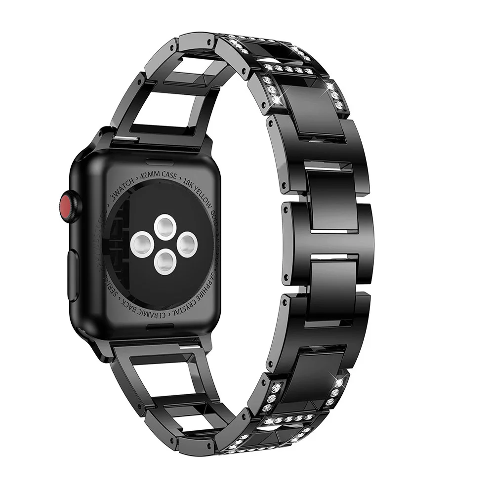 Ремешок из нержавеющей стали для Apple Watch Band 38 мм 40 мм 42 мм 44 мм металлический женский браслет из кристаллов ремешок для часов iWatch Series 1 2 3 4