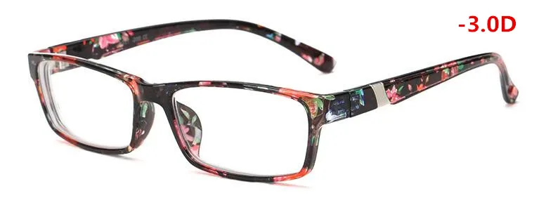 Новые женские мужские готовые очки для близорукости короткие очки для коррекции зрения матовый черный-100-150-200-250-300-350-400-450-500-550-600 - Цвет оправы: Floral myopia 300