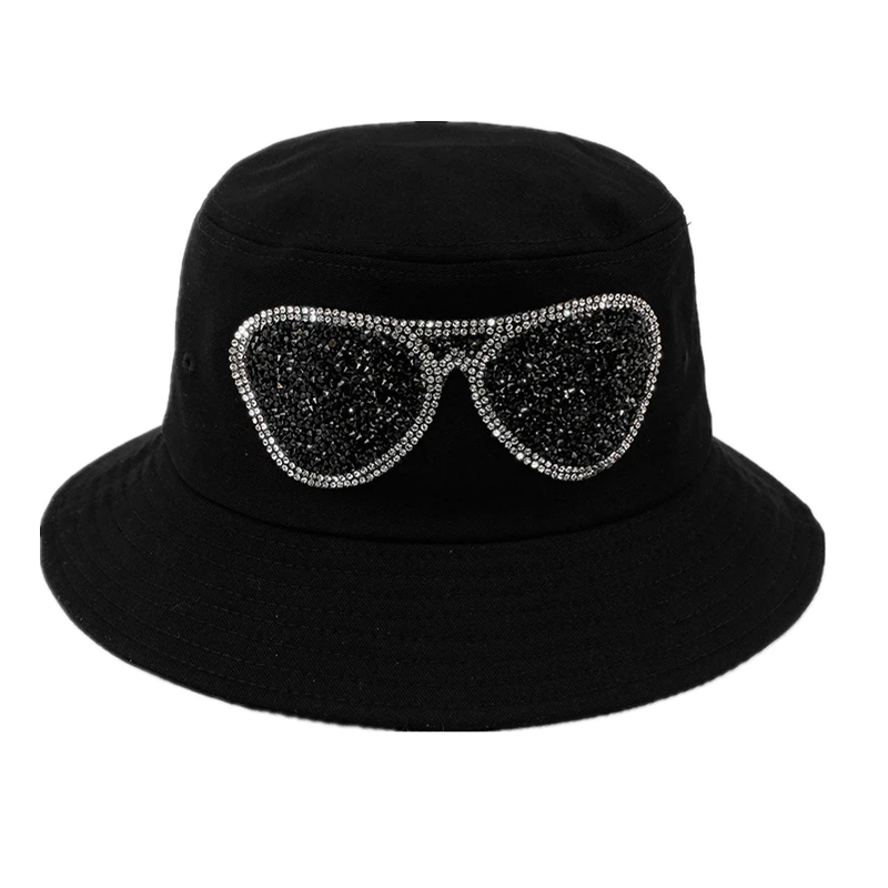 Fashion Unisex Foldable Rhinestone Sunglasses Bucket Hat Women Floppy