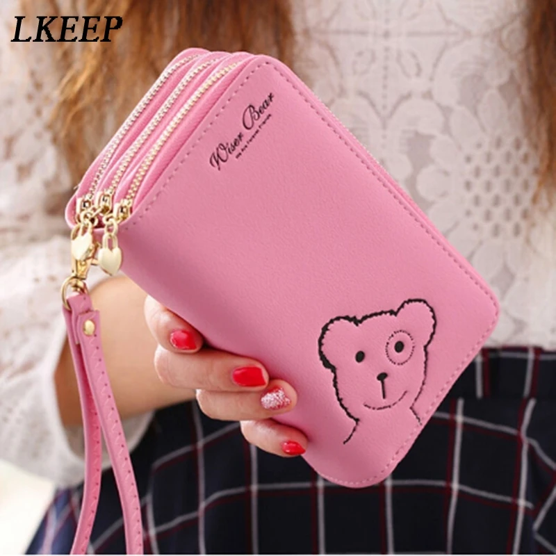 Bear Printing Fashion Women Wallets Three layer Zipper Purse Lady Wallet Phone Clutch Card
