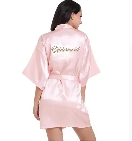 RB70 Sexy Bridal Party Robe Letter Bridesmaid on the Robe Back Women Short Satin Wedding Kimono Sleepwear Get Ready