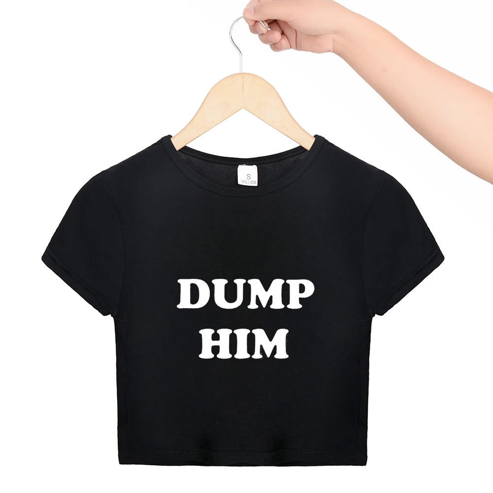 Модная футболка Tumblr DUMP HIM с графическим рисунком повседневный укороченный топ