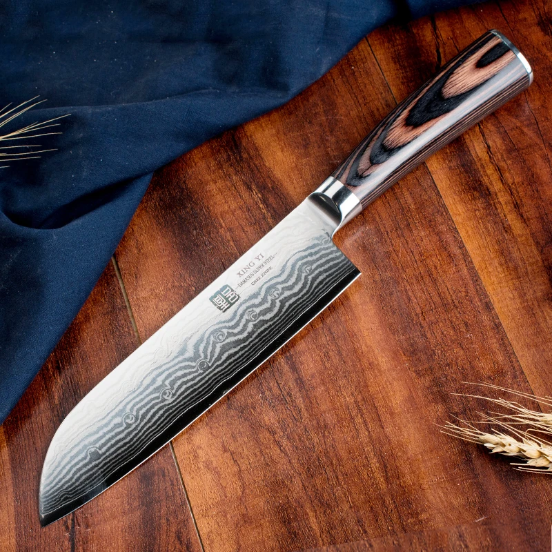 7 дюймов 67 лазерных суперстальных ножей Damascu, кухонные ножи PAKKA с деревянной ручкой, нож для нарезки сантоку, нож для повара с коробкой