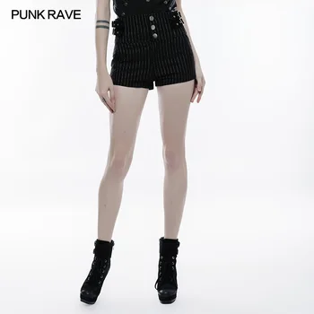 

high waist Slimming Short Sexy Shorts black striped white button and straps Punk Rock OPK146
