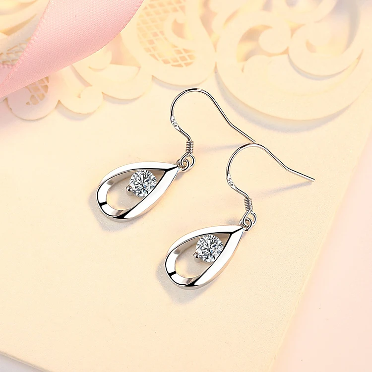 

Newest Water Drop Earrings High Quality Zircon Stone Long Earrings Set White Luxury Silver Earrings