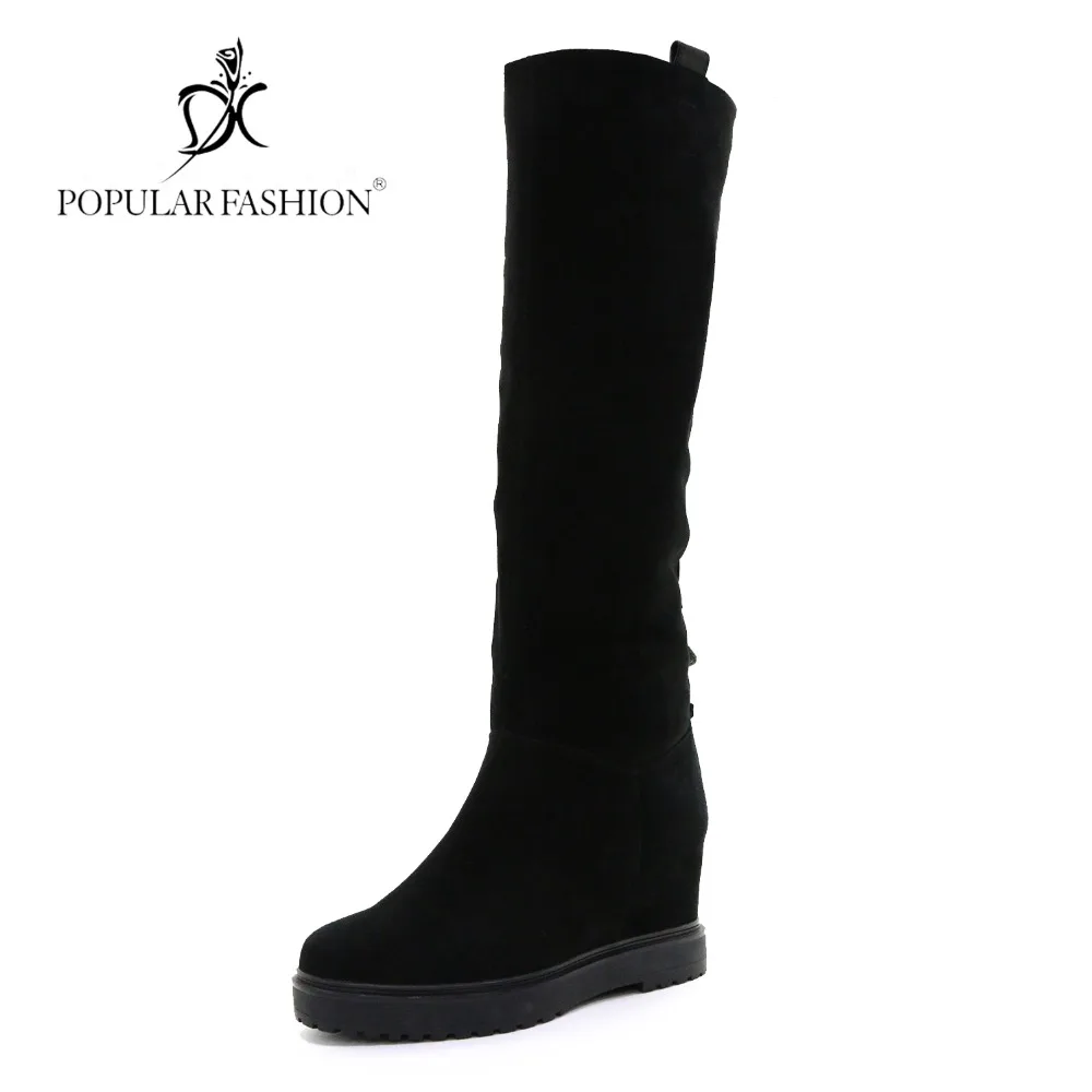 

Autumn Winter Boots Women Height Increasing Shoes Woman Knee High Boos 100% Warm Wool Fur Female Long botines mujer 2018