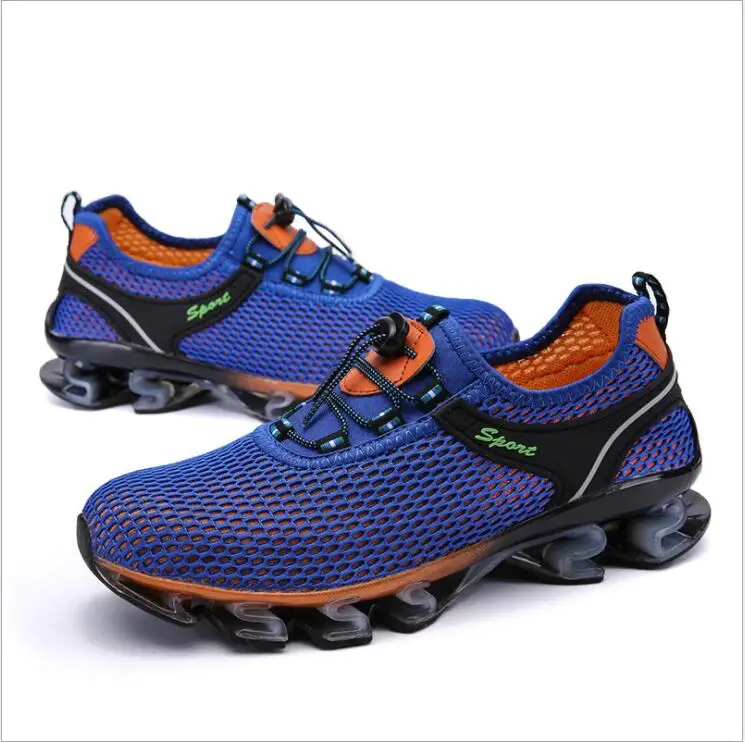 New Super Cool breathable Baseball shoes men sneakers bounce slingshot summer outdoor sport shoes Professional Training men shoe - Цвет: blue