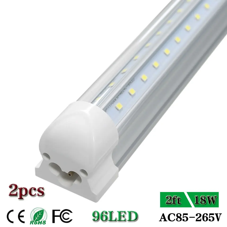 

2-Pack Integrated T8 2ft 18W 60cm LED Tubes SMD 2835 V Shaped 600mm 96 led Light Lamp Bulb 2feet 0.6m AC85-265V