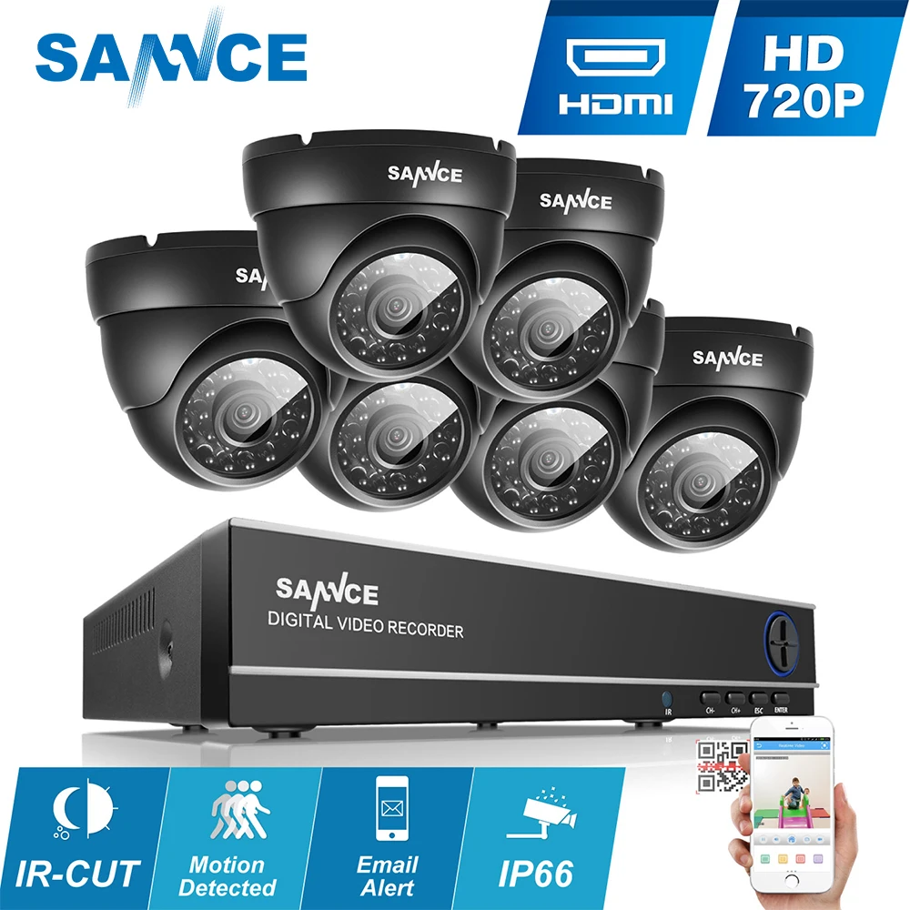 Камера видеонаблюдения SANNCE HD 8 каналов 720 P DVR 6 шт. 1200TVL инфракрасная каналов|kit kits|kit