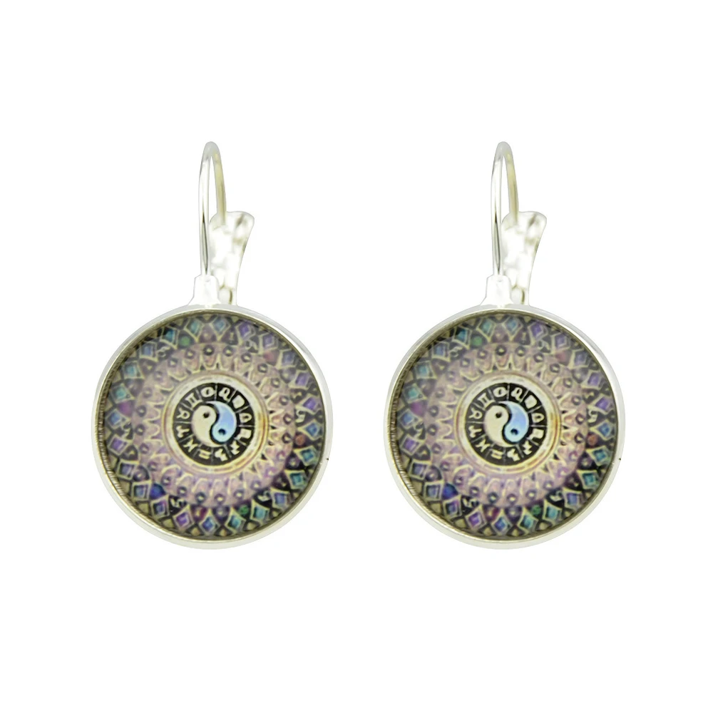 Bohemia Ethnic Style Bronze Silver Color Earrings Round Shape With Tai Chi Pattern Drop For Women Accessories | Украшения и