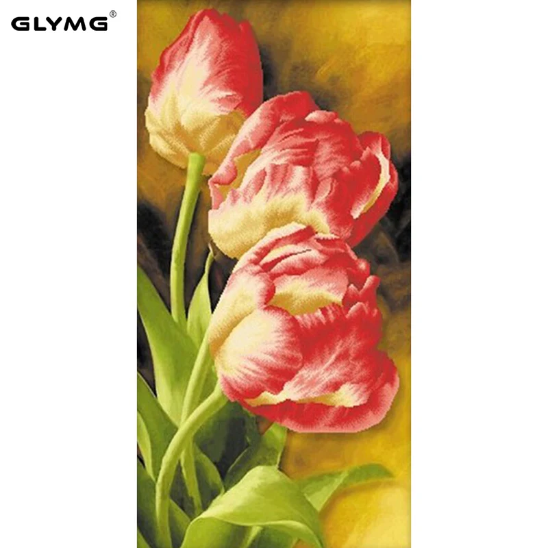 GLymg Needlework Diy Tulip Diamond Embroidery Flower Series Pink Roses Diamond Painting Cross Stitch Full Square Home Decor