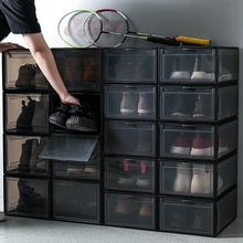 Штабелируемый толстый прозрачный Обувной Ящик складывающийся флип сборочный ящик для хранения обуви пыленепроницаемый водонепроницаемый пластиковый шкаф для обуви