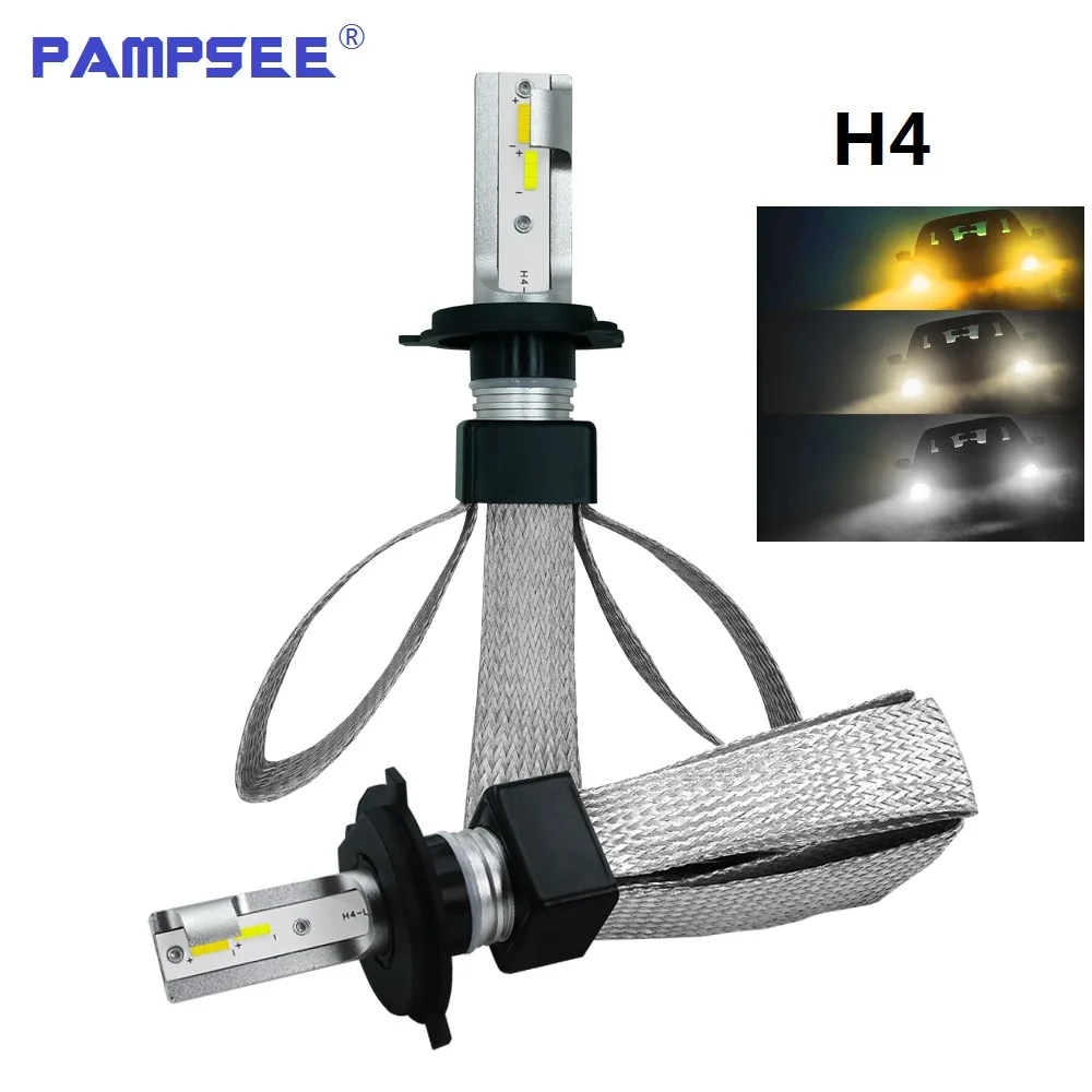 PAMPSEE T9 2 шт. H4 светодиодный H1 H11 9005 9012 H7 Светодиодные Автомобильные фары 3 цвета