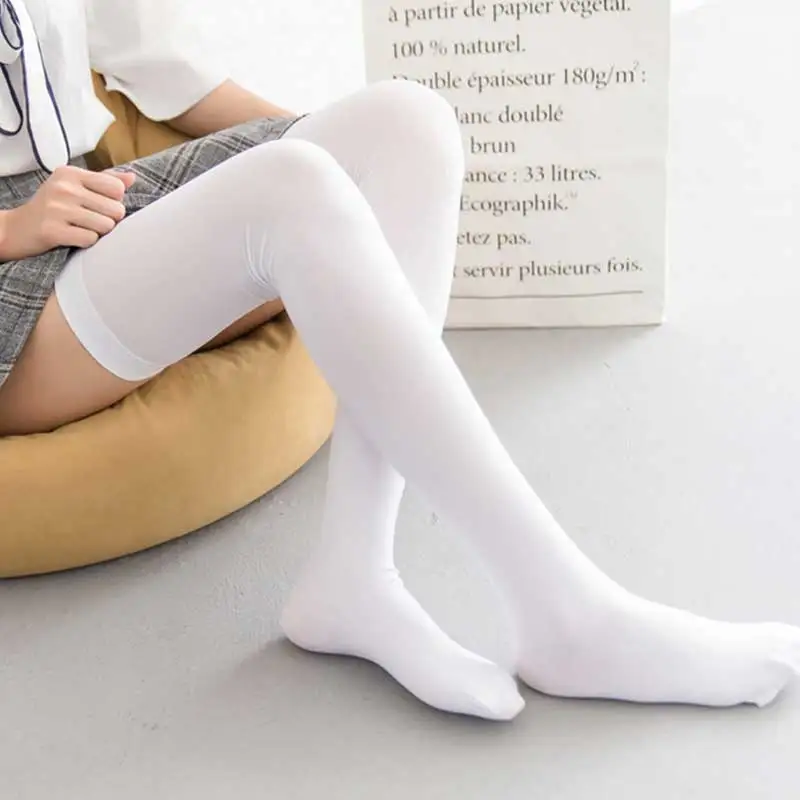 Женские носки вельветовые длинные летние сексуальные теплые длинные носки выше колена Нескользящие эластичные однотонные носки для косплея колледжа - Цвет: Белый