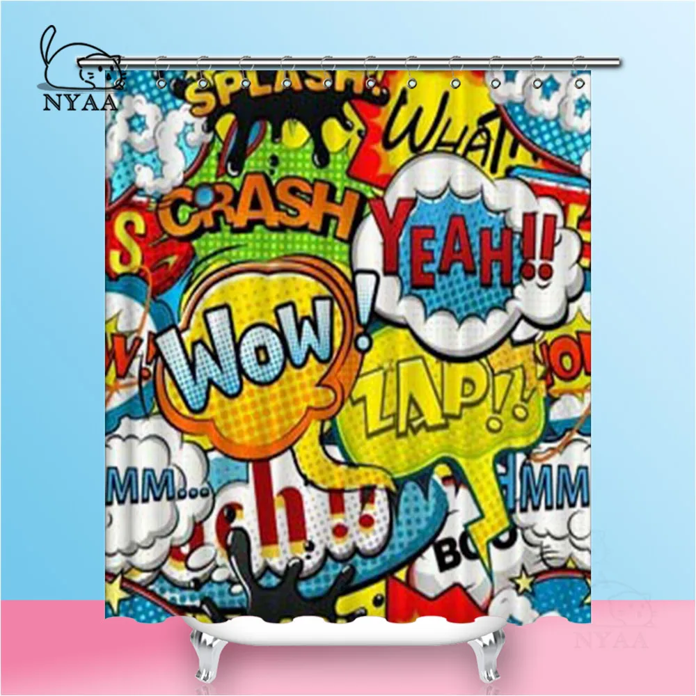 NYAA разноцветные комиксы, Речевые пузырьки, занавески для душа, поп-арт, водонепроницаемый полиэстер, ткань, занавески для ванной комнаты, для домашнего декора
