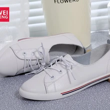 WeiDeng/женские туфли из натуральной кожи на плоской подошве; белые туфли на мягкой подошве с острым носком в консервативном стиле; туфли на шнуровке; туфли на плоской подошве с вышивкой