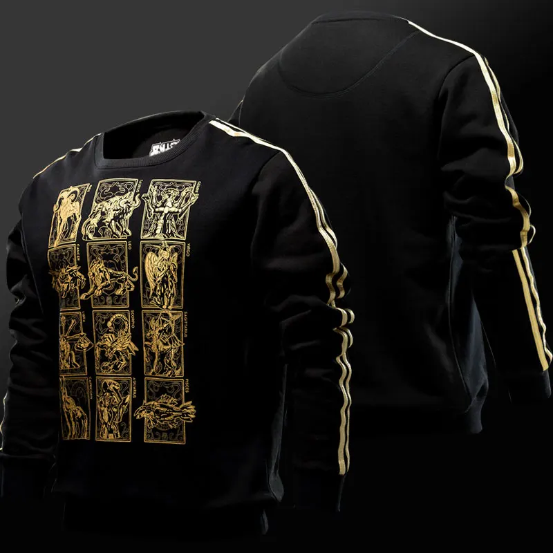 

2018 Saint Seiya Gold Cloth Sweatshirts Mens Boys 3XL Black Gold Blocking Limited Edition Hoodies