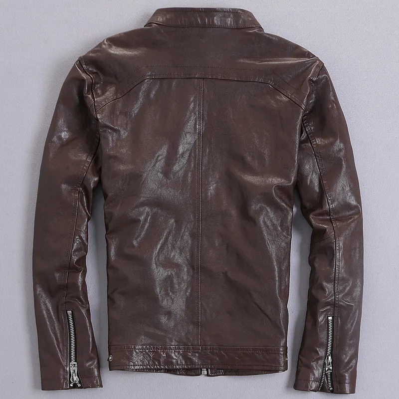 Yolanfairy Демисезонный Для мужчин натуральная кожаная куртка короткий тонкий мотоциклетные куртки для Для мужчин верхняя одежда jaqueta де couro MF030