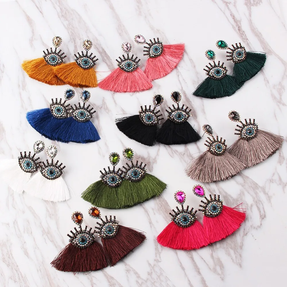 

Vedawas Boho Long Fringed Tassel Earrings for Women Jewelry Crystal Eyes Drop Dangle Earings Party Statement Oorbellen xg2193