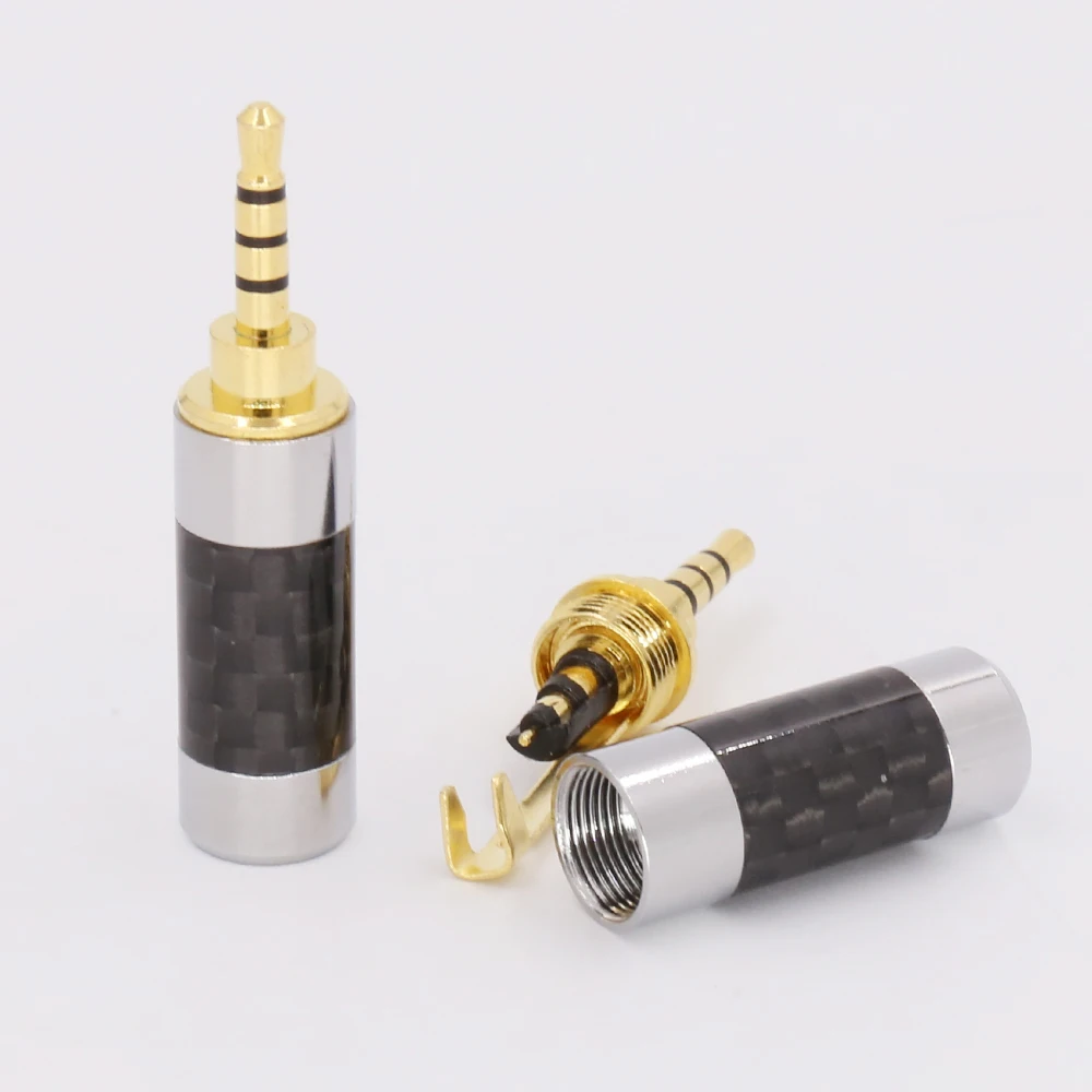 2pcs carbon fiber Gold plated 4pole 2 5mm Stereo Headphone Plug 2 5mm stereo Male Repair headphone Jack Plug Audio Soldering