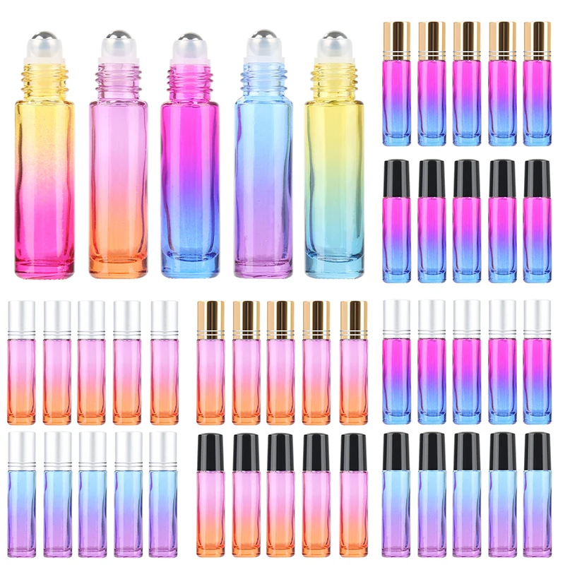 

Aihogard 5pcs 10ML/5ML Roll On Roller Bottle for Essential Oils Refillable Perfume Bottle Gradient Color Cosmetic Containers