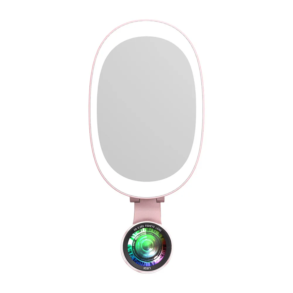 Rechargeable Selfie Ring Fill-in Light Lamp Phone Camera Lens Adjustable Brightness& Color Temperature Wide Angle Macro LED - Color: Pink