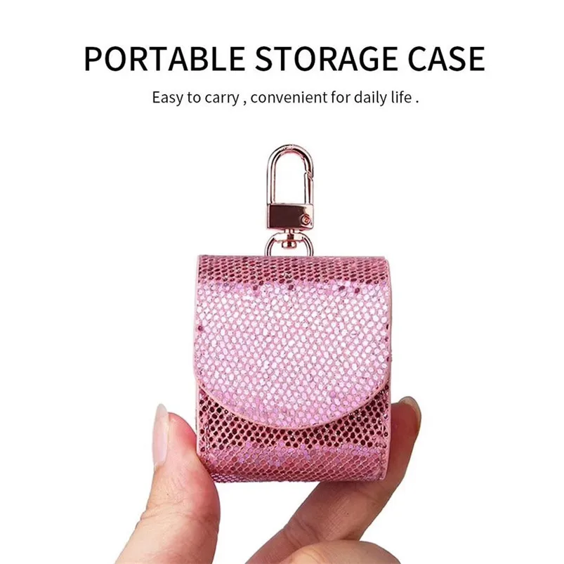 Headphone Bling Case For AirPods Case Magnetic Closure Leather Cover With Anti-lost Keychain Glitter 40MAY285