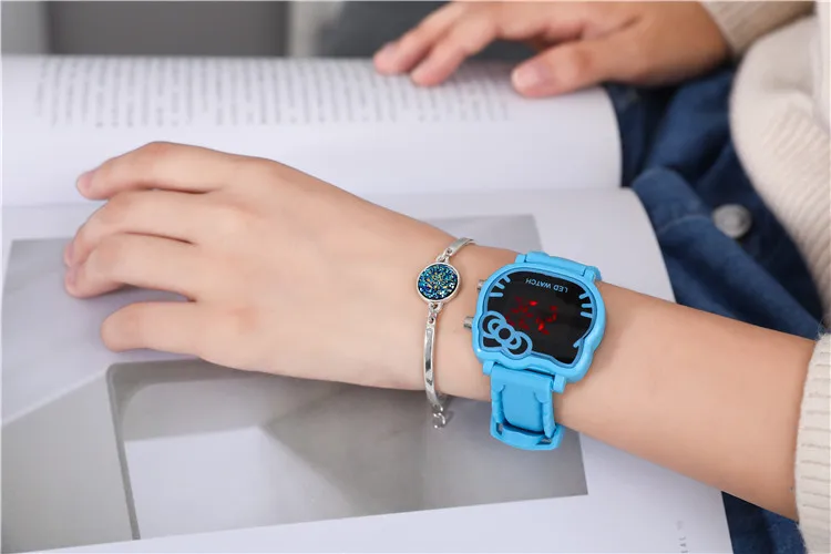 2019 hello kitty мультфильм часы Малыш обувь для девочек кожа ремни наручные часы детей Hellokitty кварцевые часы милые Montre Enfant