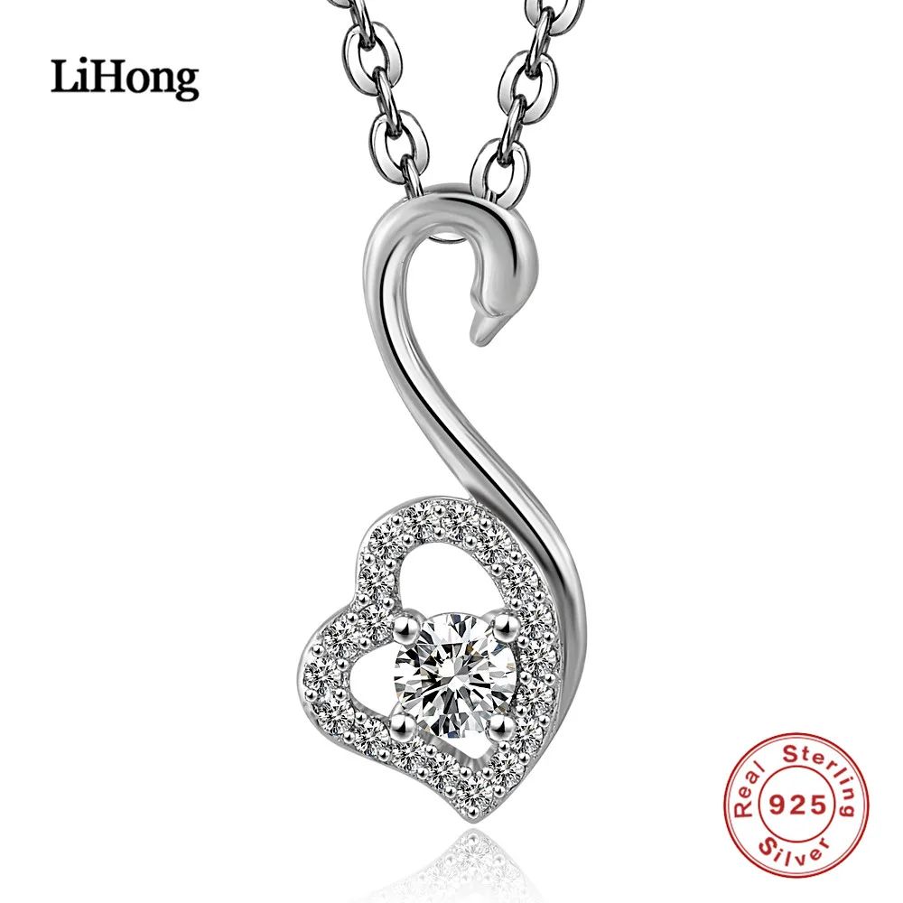 

925 Sterling Silver Necklace Cute Swan Heart Pendant Chain Woman Fashion Jewelry Gift