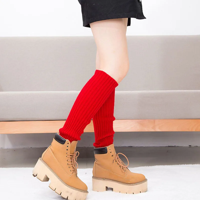Лидер продаж; женские зимние гетры из эластичной ткани; Классические однотонные вязаные длинные носки; теплые сапоги; носки - Цвет: bright red
