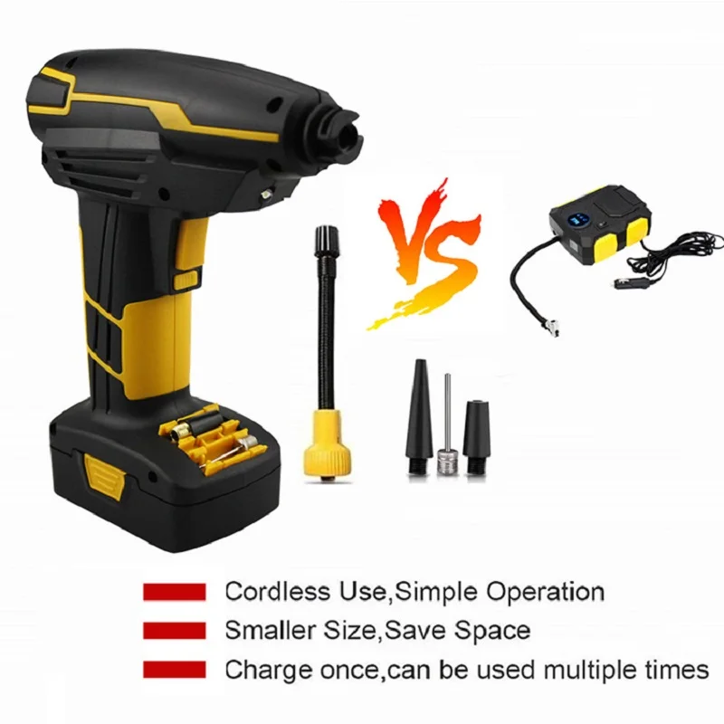 Беспроводной воздушный компрессор, портативный насос для шин, ручной воздушный насос с цифровым ЖК-аккумулятором li-ion