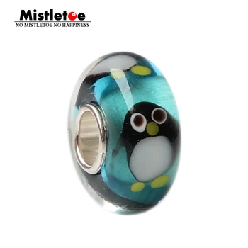 

925 Sterling Silver Large Hole Colorful 3D Penguin Murano Glass European Charm Beads Fit European Bracelet Jewelry