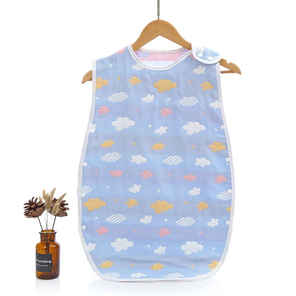 Детский спальный мешок без рукавов для новорожденных из хлопка с героями мультфильмов детские жилетки спальный мешок печати с пышной 6-слойной юбкой коляски кровать Пеленальное Одеяло для малышей от 0 до 12 месяцев - Цвет: Blue Cloudy