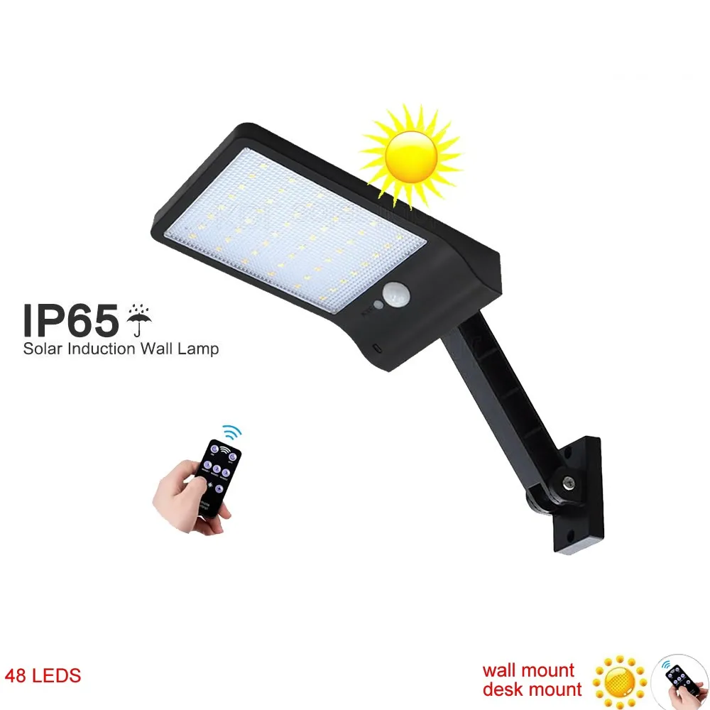 

gear lock remote control rotate bracket solar street light Upgraded 48 LED Solar Light Ultra-thin Wireless PIR Motion Sens spot