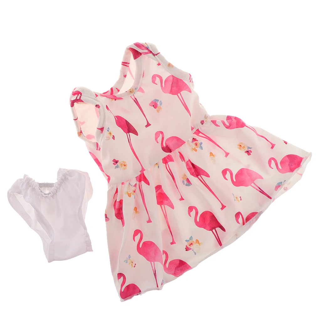 18inch Fashion Doll Summer Outfits Sleeveless Casual Dress Underwear For American Doll Doll Dress-up Accessory Flamingo Pattern
