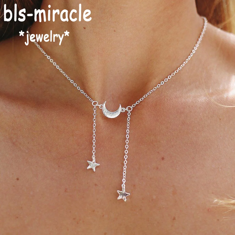 

Bls-miracle 2018 New Bohemian Moon Necklaces For Women Gold Color Star Pendant Choker Necklace Girl Party Gift Statement Jewelry