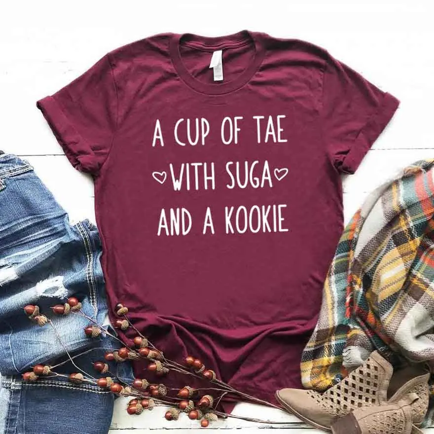 

A CUP OF TAE WITH Suga AND A Kookie Women tshirt Cotton Casual Funny t shirt For Lady Girl Top Tee Hipster Drop Ship NA-207