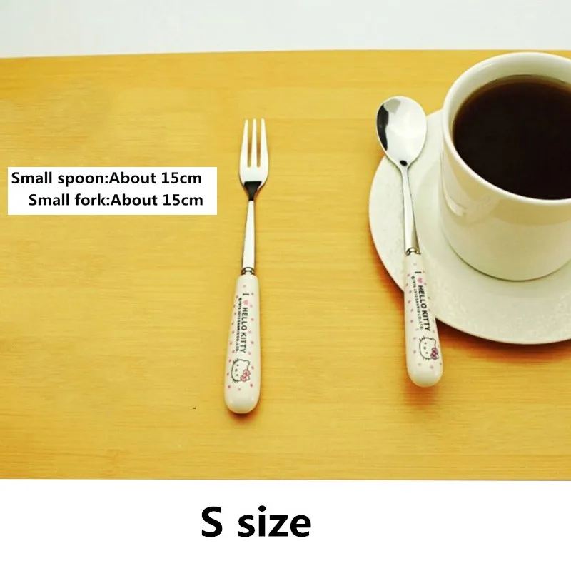 

1PC Dinnerware Hello kitty Cartoon Ceramic Handle Stainless Steel forks Tableware Sets Forks Knifes Tableware HHY1