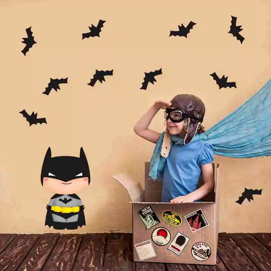 Cartoon Color Superman Batman Wall Stickers Cute Creative Decals Decoration For House Kids Nursery Baby Room Murals Vinyl Art  (3)