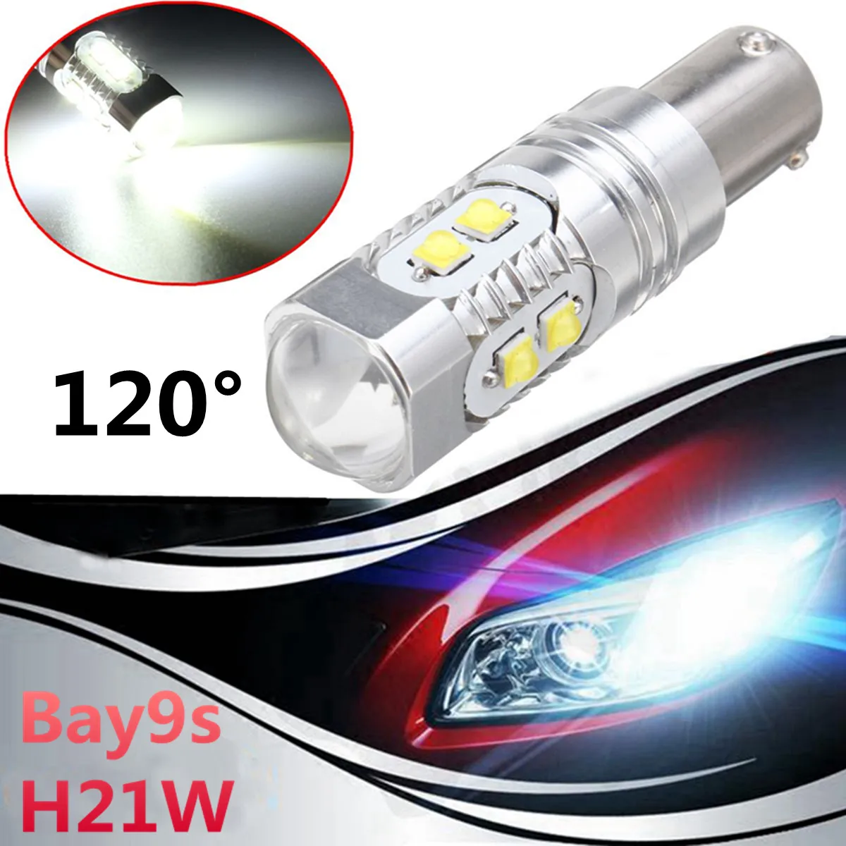 

1Pc Bay9s Turn Signal Lamp Bulbs H21W 64136 High Power 50W LED Projector White Car Fog Light Bulb
