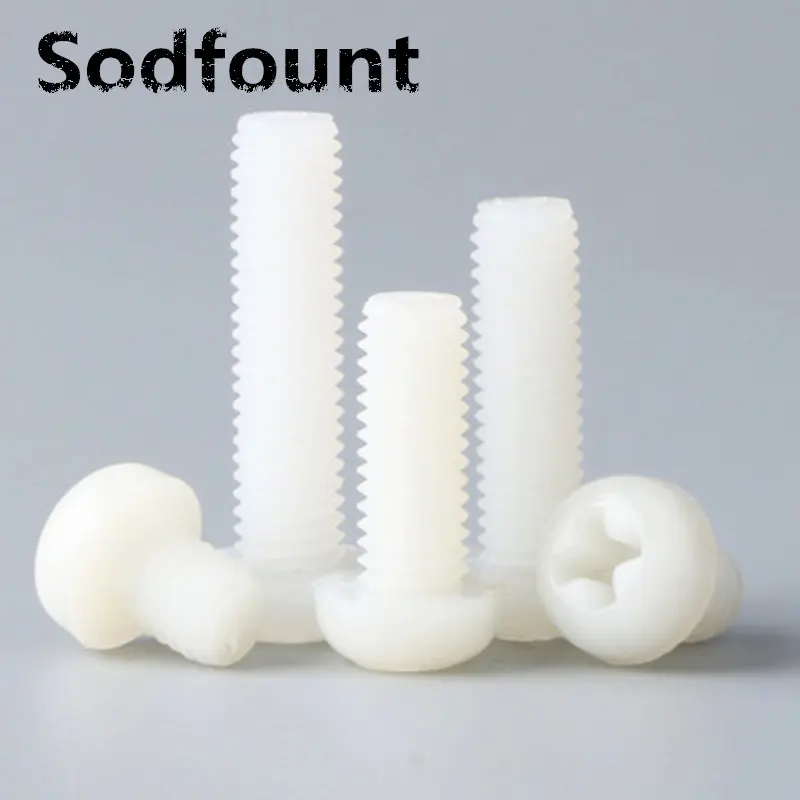 

100Pcs M2.5 M3 M4 white Plastic Nylon Round Pan Phillips Head Screw Bolt Hex Nut GB818 cross round small screws