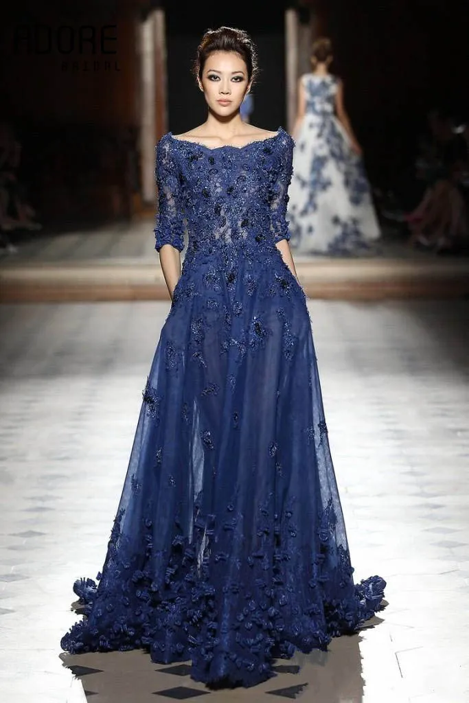 2017 Navy Blu Elegante Una Linea di Elie Saab Abiti Da Sera Mezze Maniche  Scoop Appliques Prom Dresses Celebrity Abiti Da Ballo Formale|formal prom  gown|prom gownevening dress - AliExpress