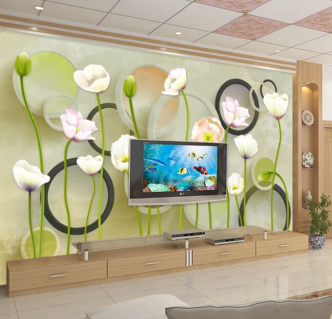 

Custom circle wall paper, 3D circle and flower murals for the living room bedroom TV background wall waterproof wallpaper