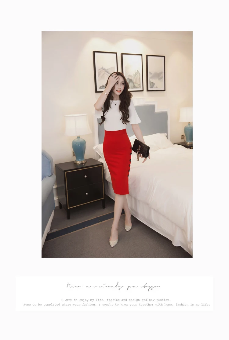 Женская модная облегающая юбка средней длины, высокое качество, плюс размер, низкая цена, пуговицы, разрез, женская сексуальная юбка-карандаш, S-5XL