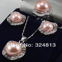 Высококачественная Грация отличная Натуральная Розовая раковина, жемчужина алмазные серьги кольцо ожерелье кулон набор#2434