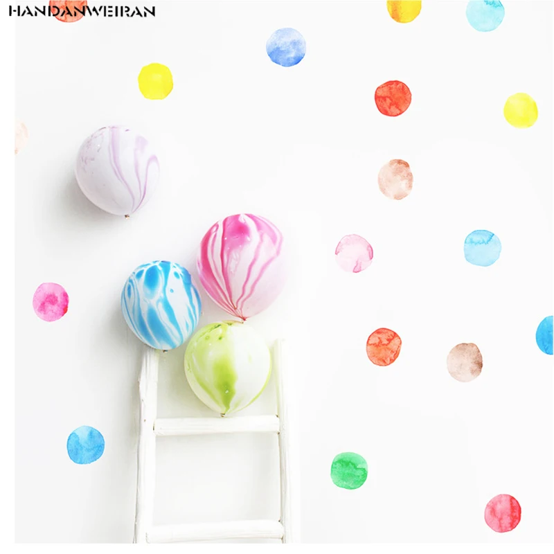 

29pcs=1sets Dot Watercolor Wall Sticker Color Circle Wall Decal Children Room Removable Decorative Stickers For Kid's Bedroom