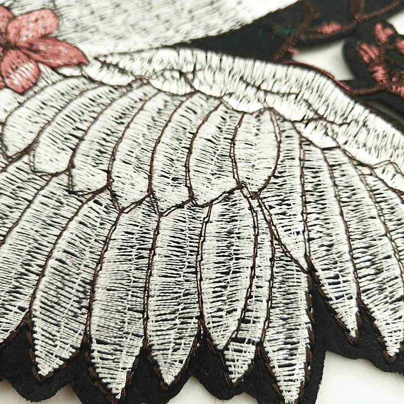 Sew On Embroidery Crane Bird Patch Embroidered Flower Patches (6)