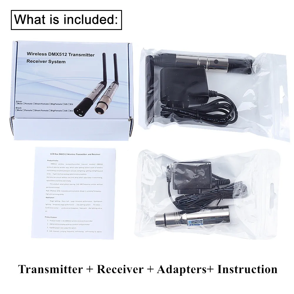 DMX512 беспроводной 2,4G ISM передатчик+ 4 шт. перезаряжаемые батареи приемники управления DMX световой эффект 400 м для клубных вечерние сцены