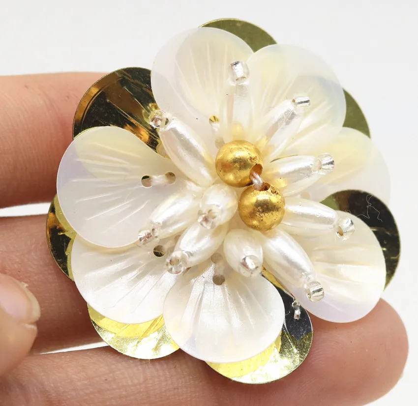 gold white handmade crystal rhinestones applique beaded sequins flowers