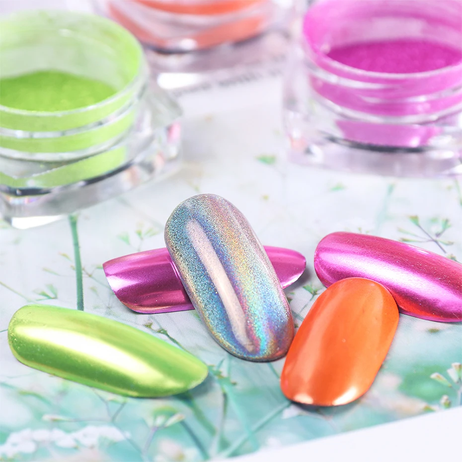 New Colors Mirror Metallic Glitter Chrome Nail Powder Dipping Laser Rose Purple Nails Art Decor Pigment Dust Holo Manicure LA786 (5)